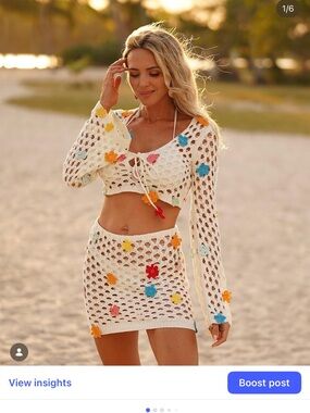 For Love & Lemons White Crochet Floral Two-Piece Coverup Set